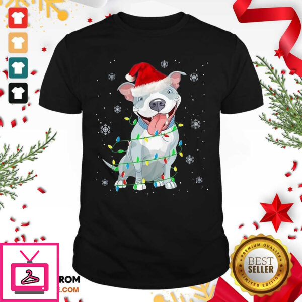 Sweet Pitbull Santa Light Merry Christmas T-Shirt