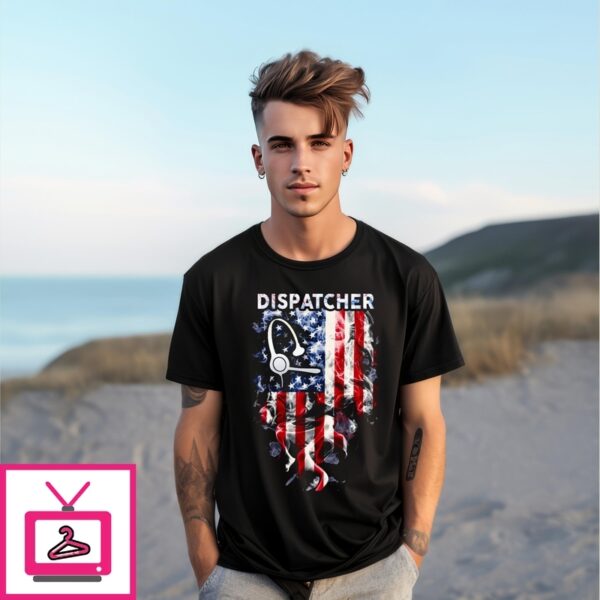 American Flag Dispatcher Patriotic Headset Smoke Effect Design 2025 T-Shirt