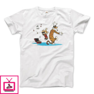 Calvin and Hobbes Dancing with Record Player T-Shirt