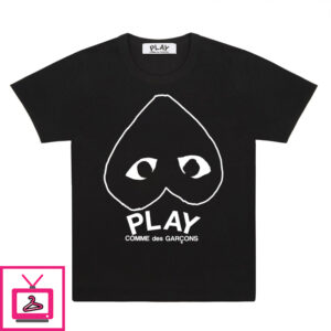 PLAY Black T-Shirt with White Heart Outline