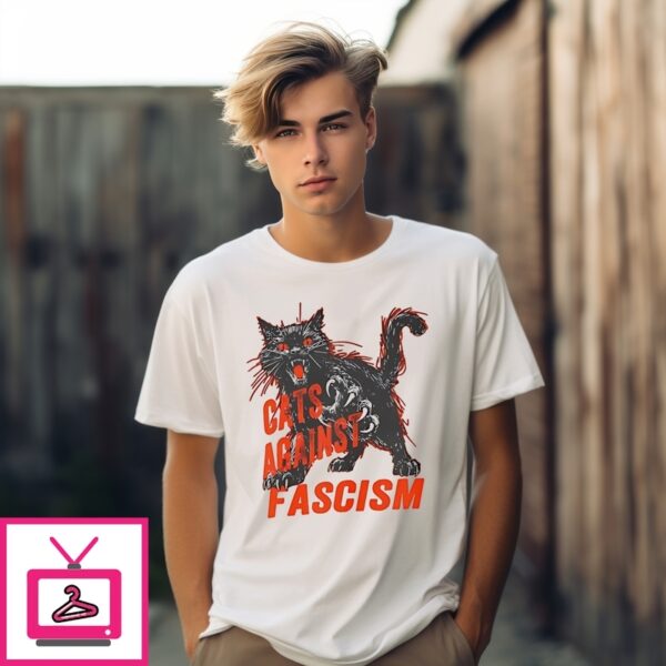 Cats Against Fascism Black Cat T-Shirt