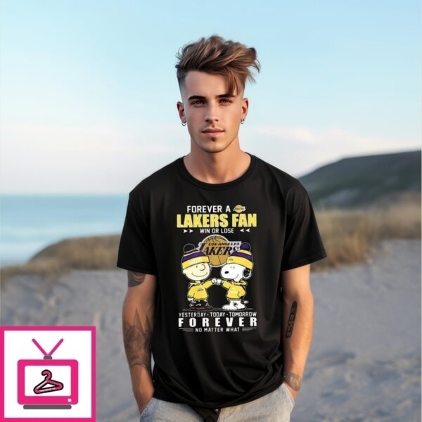 Charlie Brown Snoopy Fist Pump Forever A La Lakers Fan Win Or Lose No Matter What T-Shirt