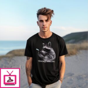 Doom Scrolling Raccoon Using Phone T-Shirt