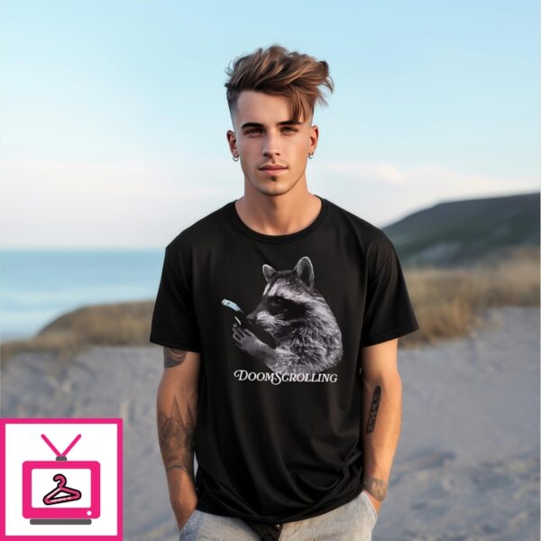 Doom Scrolling Raccoon Using Phone T-Shirt