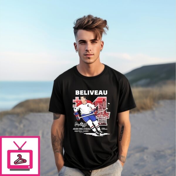 Jean Beliveau Montreal Canadiens Throwback Signature T-Shirt