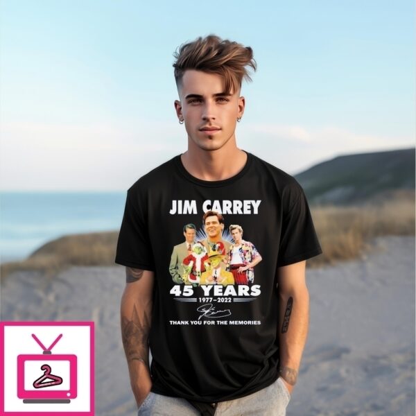 Official Jim Carrey 45 Years 1977-2022 Thank You For The Memories Signature T-Shirt