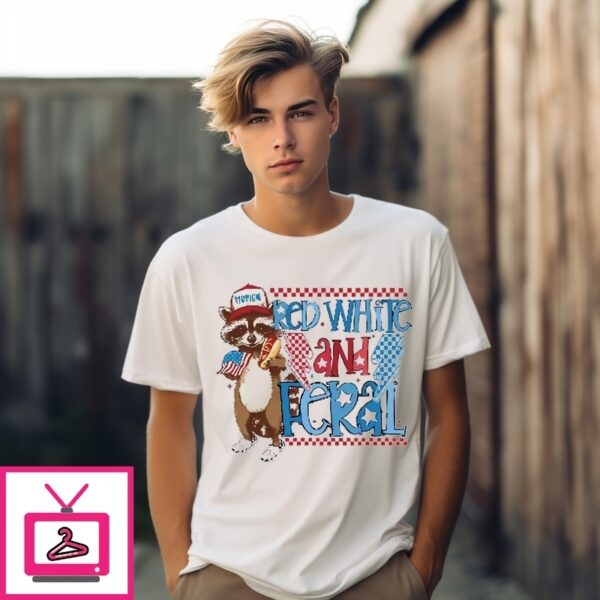 Raccoon Red White And Feral Merica Usa Flag Independence Day T-Shirt