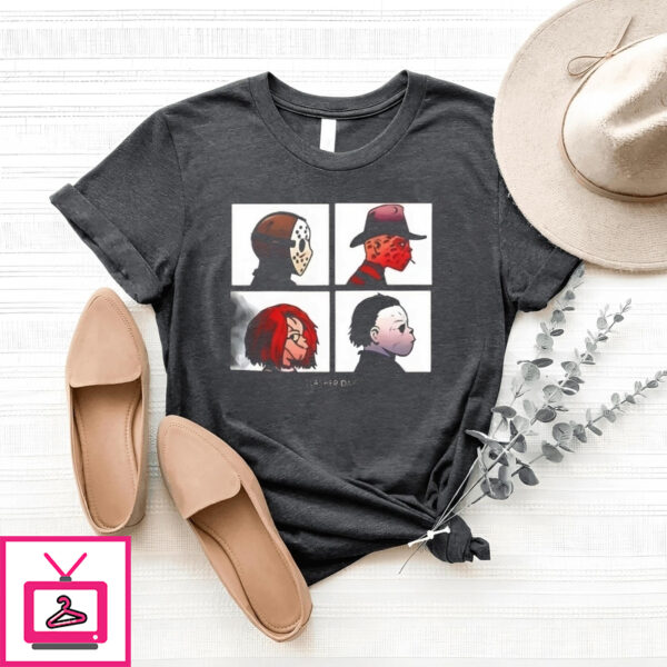 Slasher Days Jason Voorhees Freddy Krueger Chucky And Michael Myers X Gorillaz’ Demon Days T-Shirt