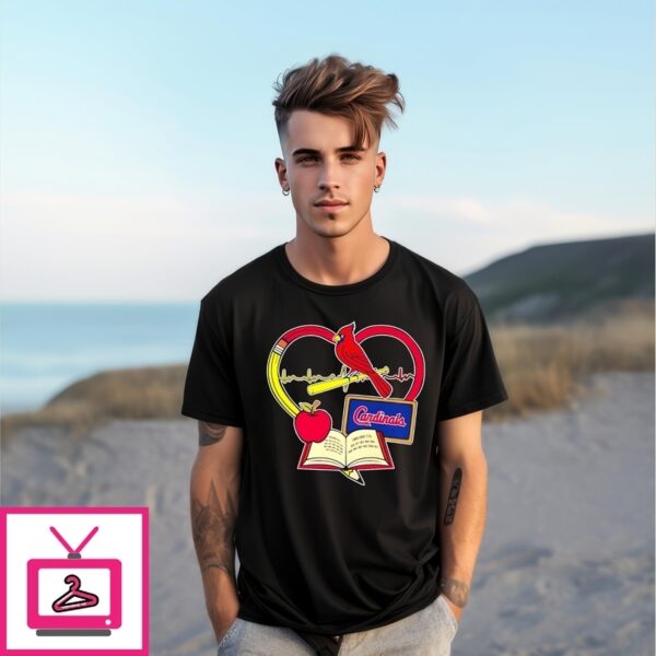 St. Louis Cardinals Educators And Baseball Heart Apple T-Shirt