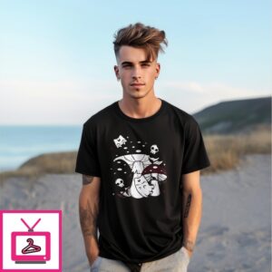 Ghost Cat Mushrooms Skull T-Shirt