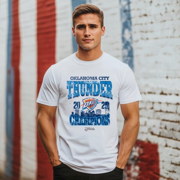 Oklahoma City Thunder 2025 Nba Finals Champion Confetti Skyline T-Shirt