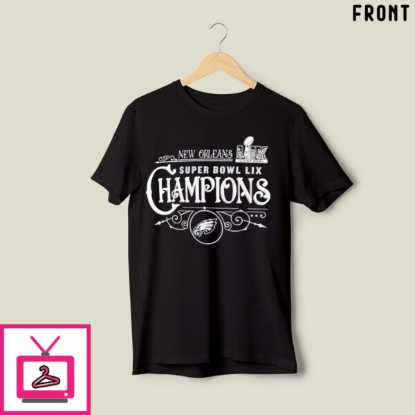 Philadelphia Eagles Black Super Bowl Lix Champions Personalized Name & Number T-Shirt