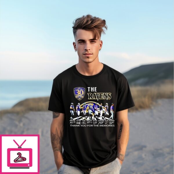 The Baltimore Ravens 30 Seasons Thank You For The Memories Signatures T-Shirt