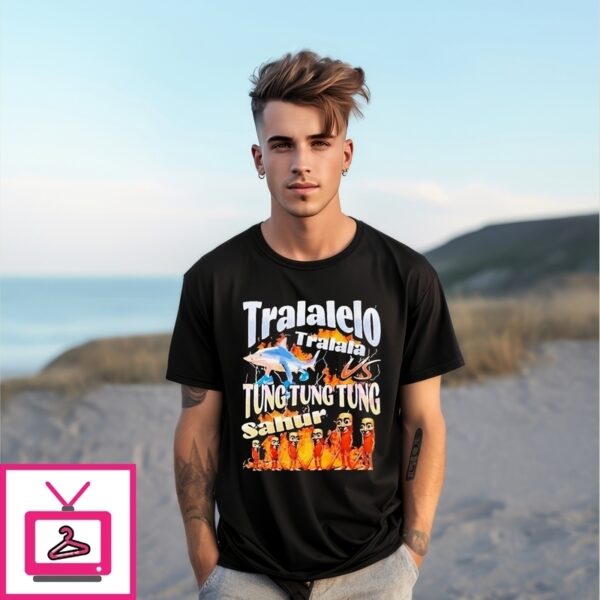 Tralalero Tralala Vs Tung Tung Tung Sahur Brainrot Character T-Shirt