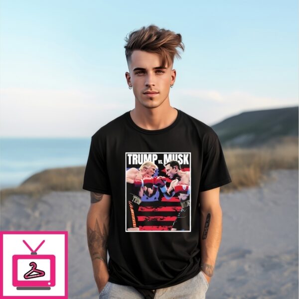 Trump Vs Musk Boxing American Flag  T-Shirt