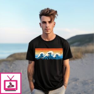 A Sunset And Waves Scene Inspired By The Great Wave Off Kanagawa Vintage T-Shirt