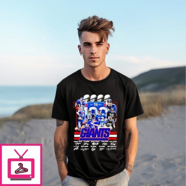 New York Giants 100Th Anniversary 1925 2025 Players Signatures T-Shirt