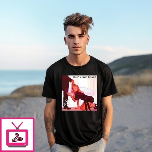 Sabrina Carpenter Man Best Friend Black Dress Kneeling Pose Signature T-Shirt
