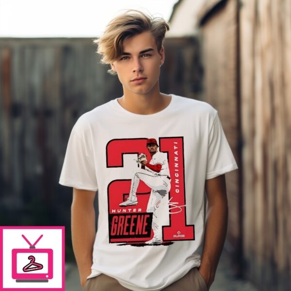 Hunter Greene Cincinnati Reds Signature Cartoon T-Shirt