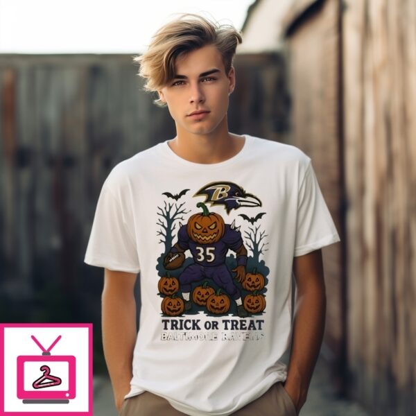 Baltimore Ravens Pumpkin Player Trick Or Treat Halloween 2025 T-Shirt