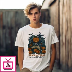 Dallas Cowboys Pumpkin Player Trick Or Treat Halloween 2025 T-Shirt Dallas Cowboys Pumpkin Player Trick Or Treat Halloween 2025 T-Shirt