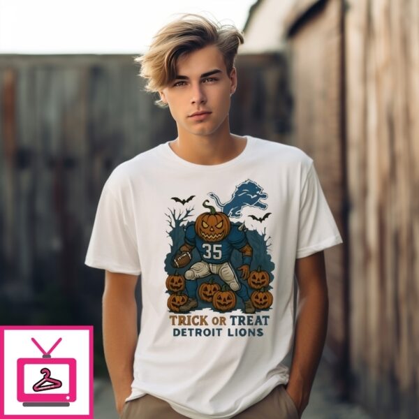Detroit Lions Pumpkin Player Trick Or Treat Halloween 2025 T-Shirt