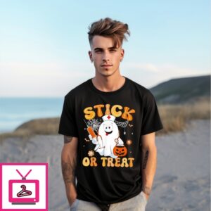 Groovy Stick Or Treat Halloween Nurse T-Shirt