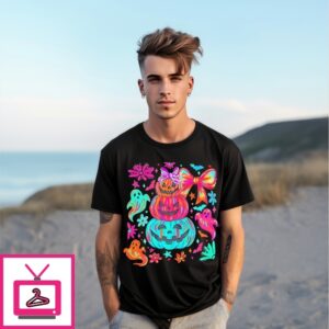 Neon Halloween Pumpkin Ghost T-Shirt