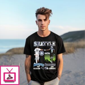 Seattle Mariners Cal Raleigh All Season Vs Seattle Seahawks Kenneth Walker Iii On Sunday T-Shirt