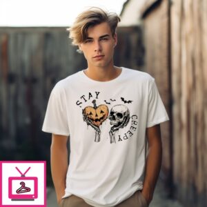 Skull And Pumpkin Heart Stay Creepy Halloween T-Shirt