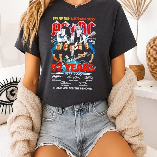 Ac Dc Pwr Up Tour Australia 2025 52 Years 1973 2025 Thank You For The Memories T-Shirt