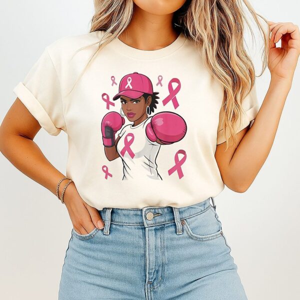 American Women Black African Fight Breast Cancer Pink Ribbon T-Shirt