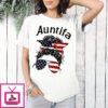 Auntifa Woman With Bun Hairstyle Wearing American Flag Headband And Sunglasses T-Shirt