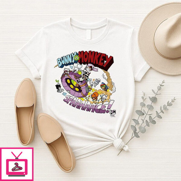 Bunny Vs Monkey In Space Cartoon T-Shirt