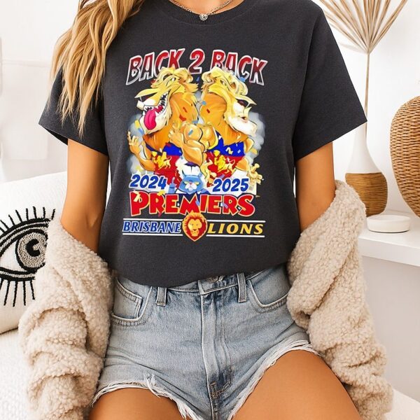 Celebrate Brisbane Lions Back To Back 2025 Premiers Mascot T-Shirt