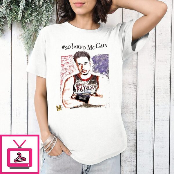 Jared Mccain Philadelphia 76ers Basketball Number 20 Sketch T-Shirt