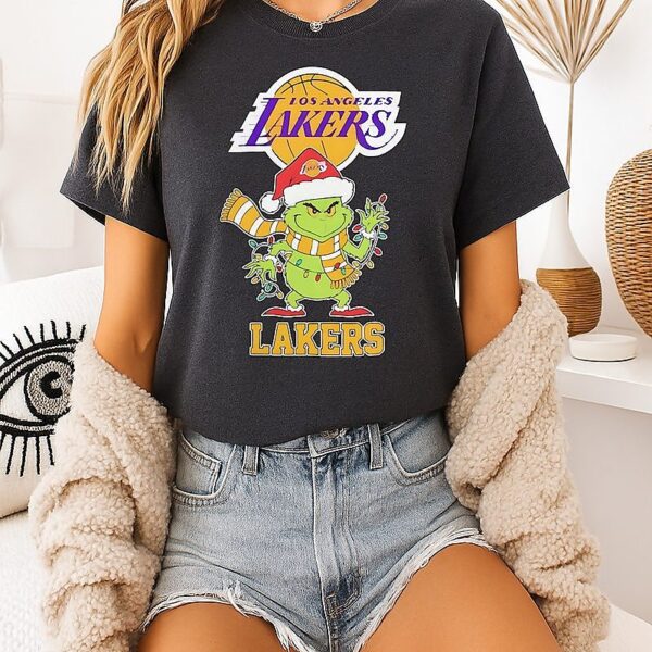 Los Angeles Lakers Christmas Grinch Santa Holiday T-Shirt
