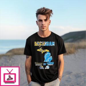 Michigan Wolverines On Saturdays Vs Detroit Lions On Sundays Michigan Map T-Shirt