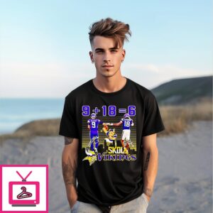Minnesota Vikings J.j. Mccarthy And Justin Jefferson 9+186 Skol Vikings Skyline T-Shirt