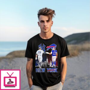 New York Yankees Aaron Judge And Buffalo Bills Josh Allen Skyline Signatures T-Shirt