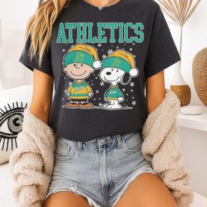 Oakland Athletics Snoopy Charlie Brown Christmas Baseball T-Shirt