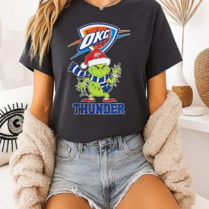 Oklahoma City Thunder Christmas Grinch Santa Hat Holiday T-Shirt