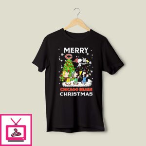 Peanuts Characters Merry Chicago Bears Christmas T-Shirt