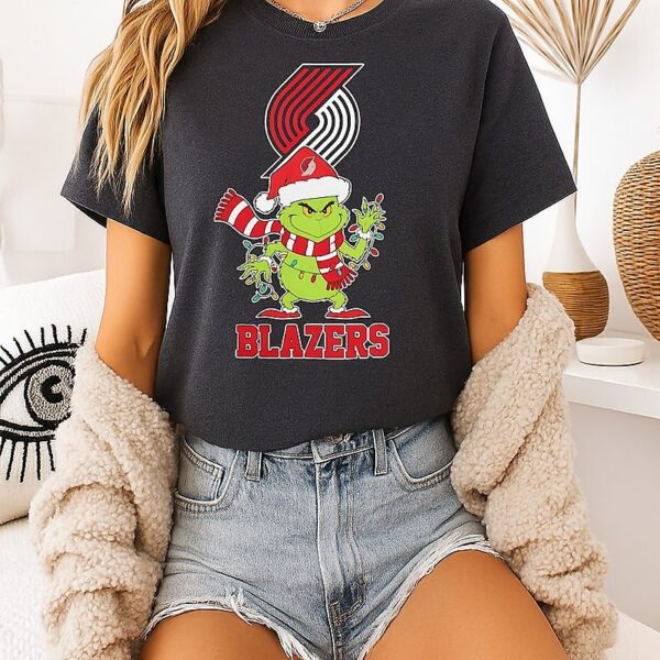 Portland Trail Blazers Christmas Grinch Santa Holiday T-Shirt