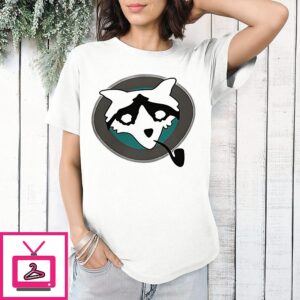 Raccoon With Pipe Funny Logo T-Shirt