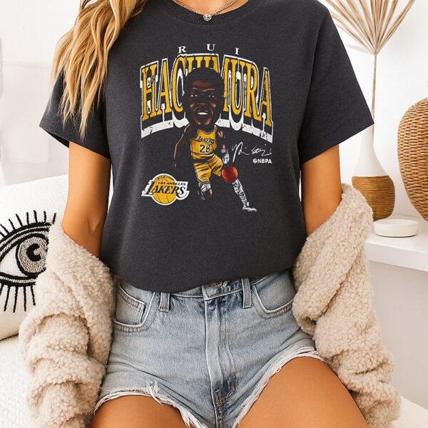 Rui Hachimura Los Angeles Lakers Basketball Cartoon Signature T-Shirt