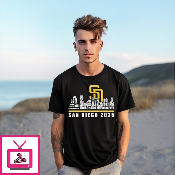 San Diego Pardas Mlb 2025 Players Names City Skyline T-Shirt