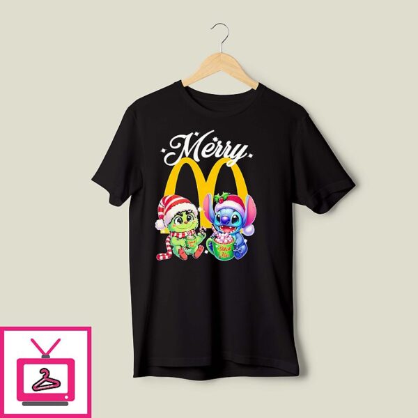 Stitch And Grinch Merry Christmas X Mcdonald’s Logo T-Shirt