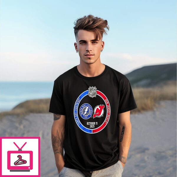 Tampa Bay Lightning Vs New Jersey Devils 2025 NHL Opening Night T-Shirt