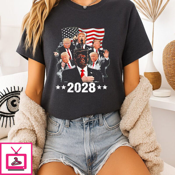 Trump 2028 Patriotic USA Flag Graphic T-Shirt